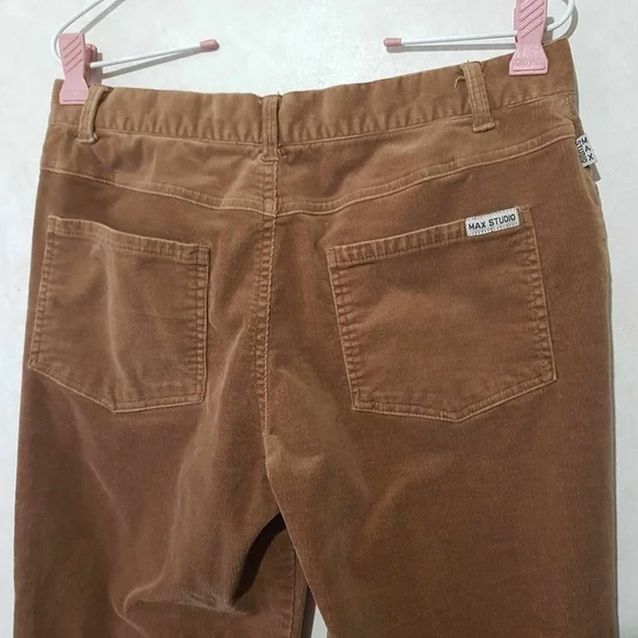 Max Studio Lace Up Brown Corduroy Pants Midrise Bootcut Flare - Picture 7 of 12